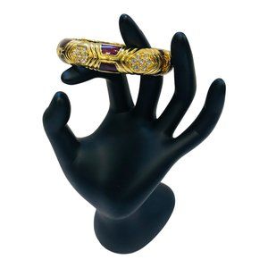 Joan Rivers Rhinestone & Enamel Bangle Bracelet Gold Tone & Red Costume Jewelry